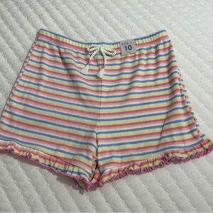 Girls' Pastel Rainbow Stripe Ruffle-Hem Casual Shorts size 10